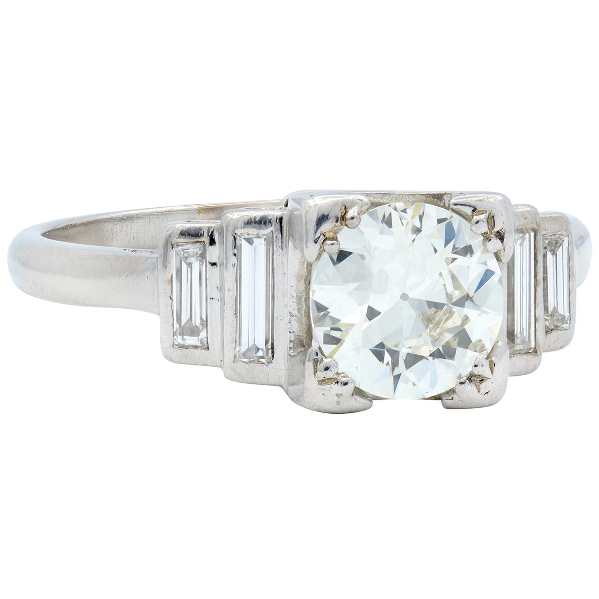 Art Deco Old European Cut Diamond Platinum Vintage Stepped Engagement Ring