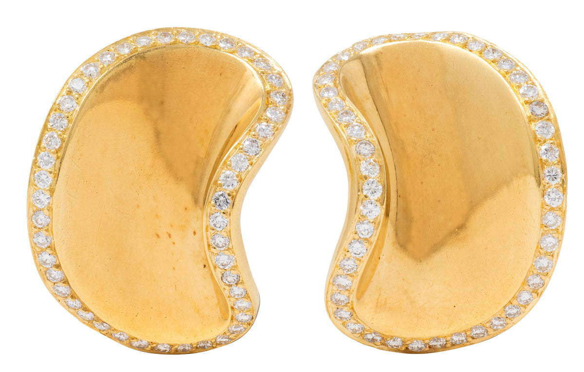 Angela Cummings 1987 Diamond 18 Karat Yellow Gold Vintage Lima Earrings