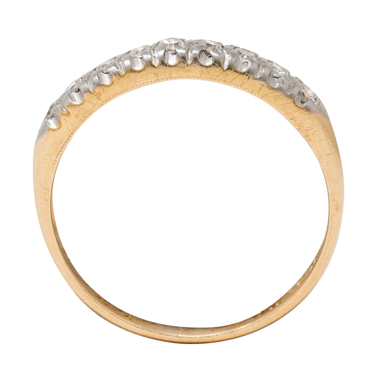 Mid-Century Diamond 14K Yellow Gold Platinum Vintage Fishtail Wedding Band Ring