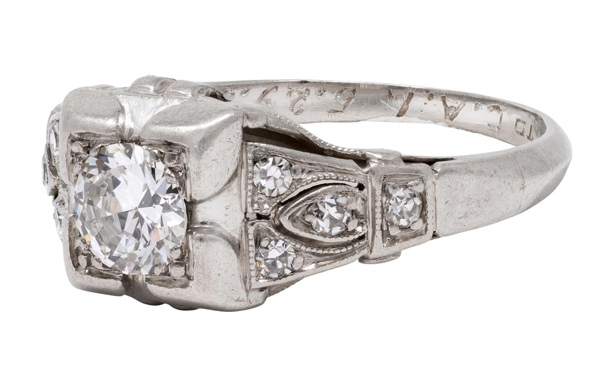 Bailey Banks & Biddle Art Deco 0.50 CTW Diamond Platinum Vintage Engagement Ring