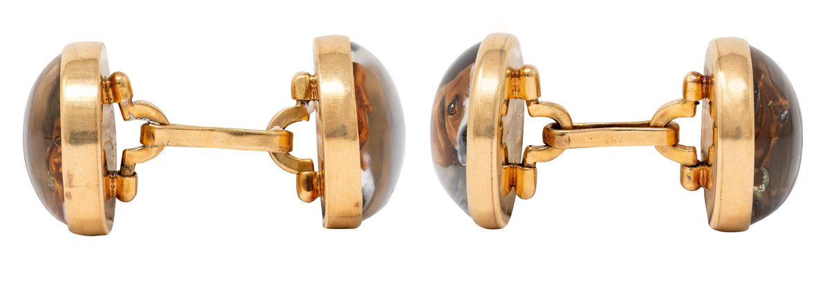 Larter & Sons Edwardian Rock Crystal 14K Gold Antique Hunting Cufflink Dress Set