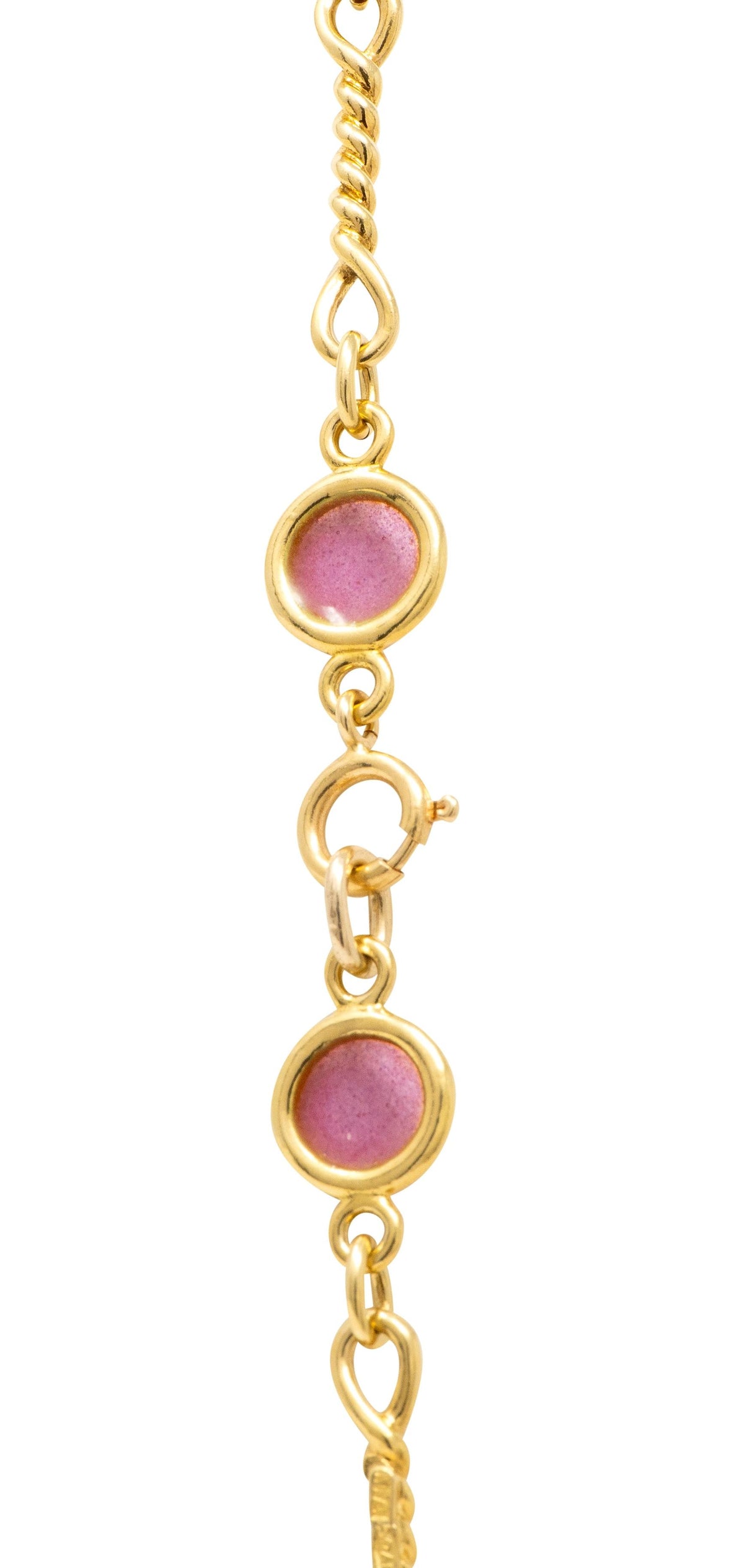 1980's Plique-Á-Jour Enamel 18K Yellow Gold Vintage Fancy Link Station Necklace