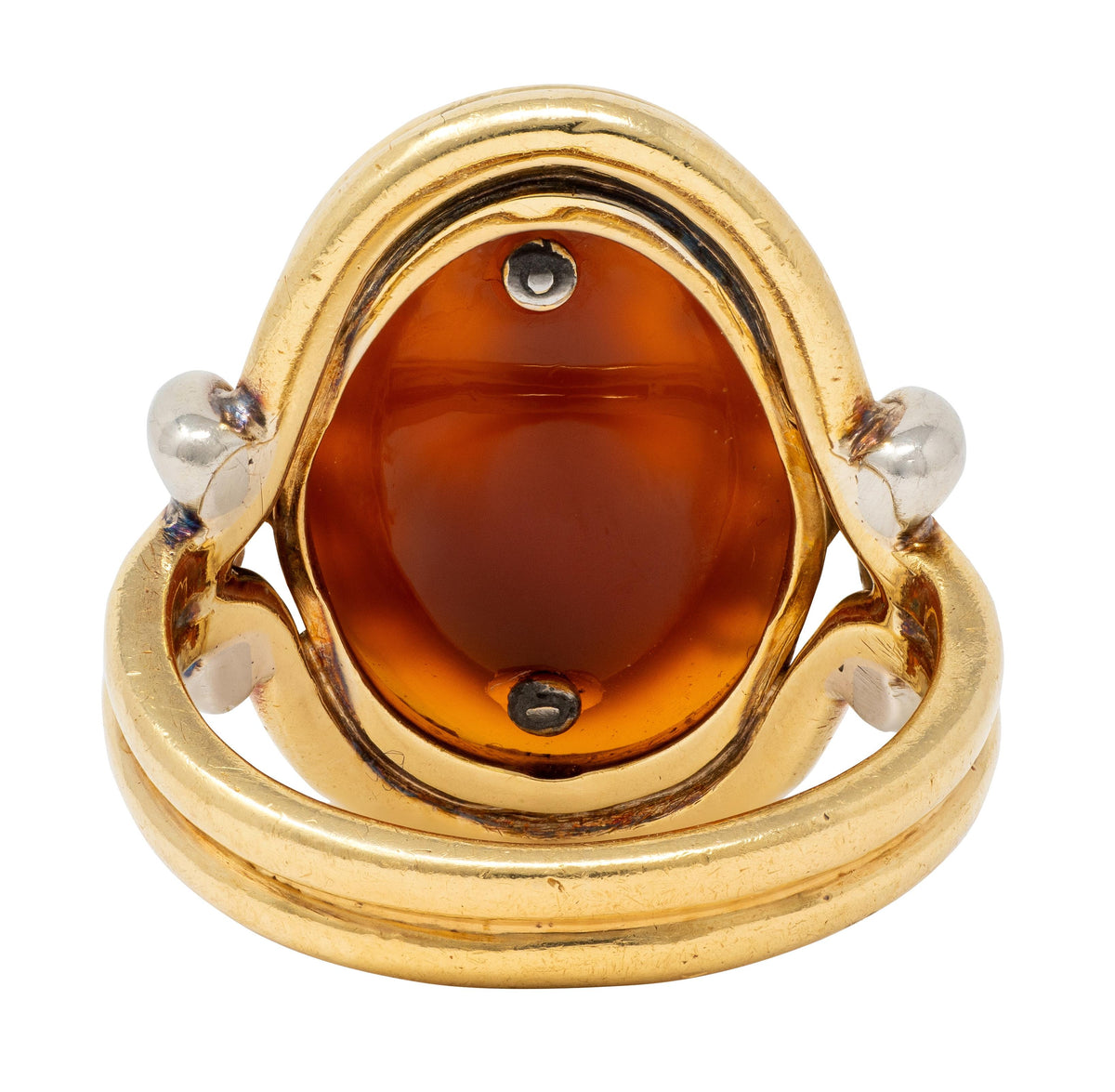 Edwardian Carnelian 18 Karat Two-Tone Gold Antique Heraldic Crest Signet Ring