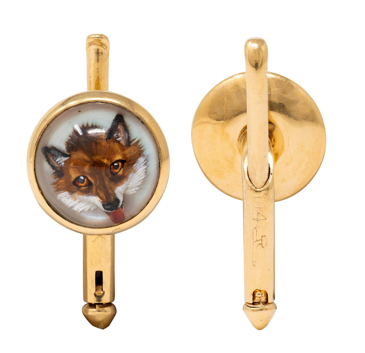 Larter & Sons Edwardian Rock Crystal 14K Gold Antique Hunting Cufflink Dress Set
