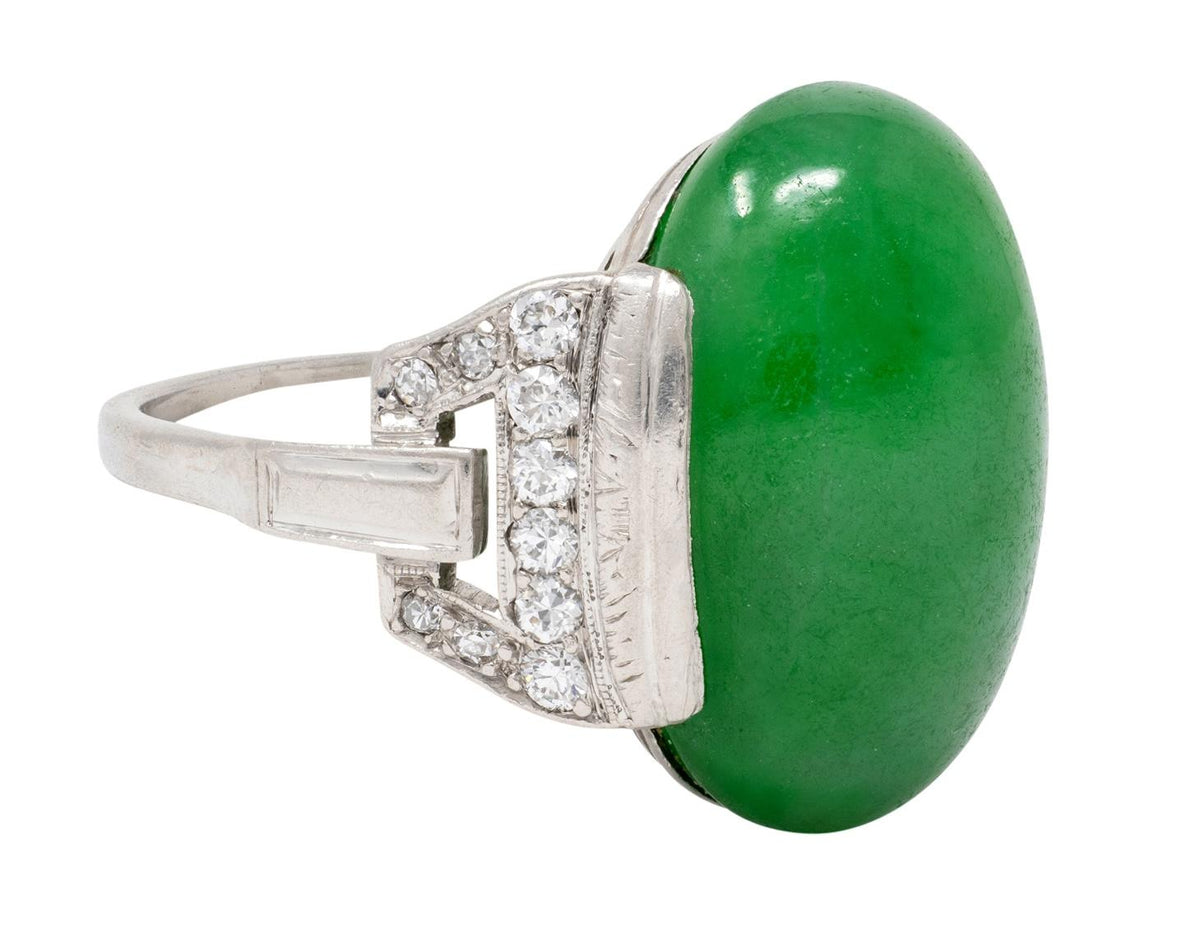Art Deco Jade Diamond Platinum Vintage Buckle Dinner Ring