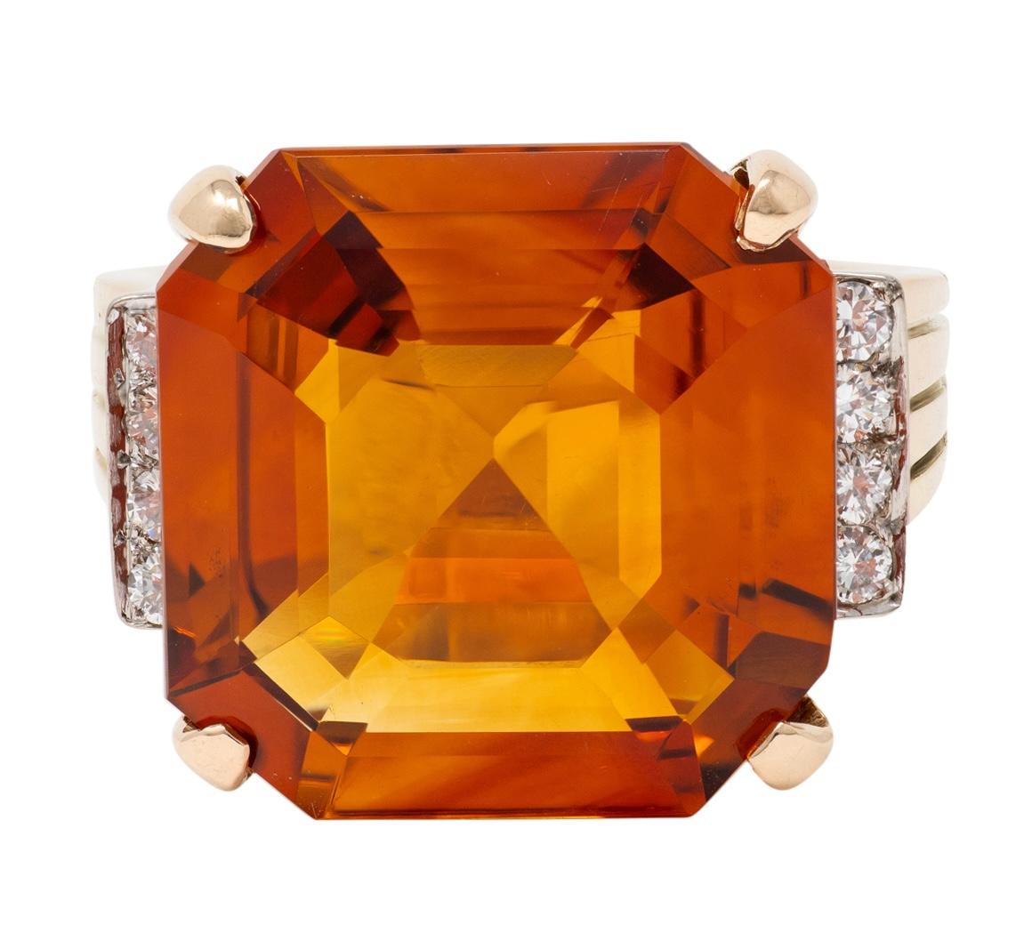 Retro Citrine Diamond 14 Karat Two-Tone Gold Vintage Cocktail Ring