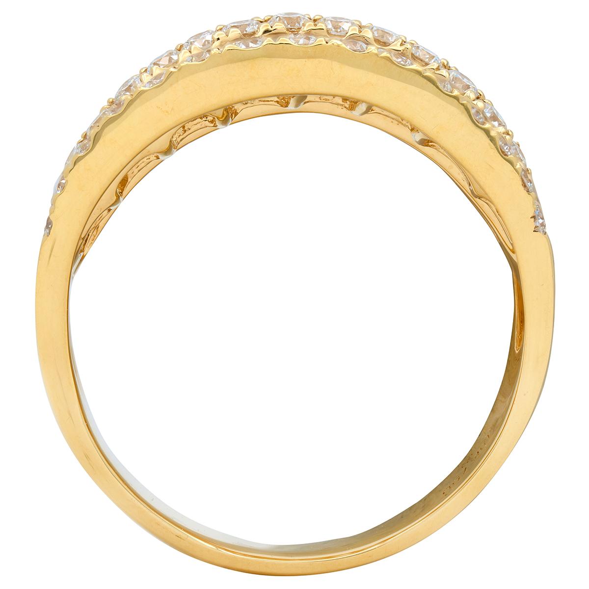 Contemporary 3.50 CTW Diamond 18 Karat Yellow Gold Seven Row Wavy Band Ring
