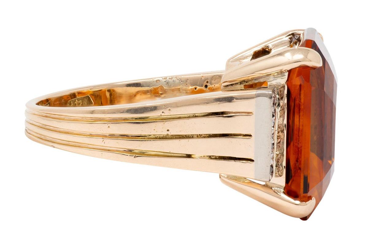 Retro Citrine Diamond 14 Karat Two-Tone Gold Vintage Cocktail Ring