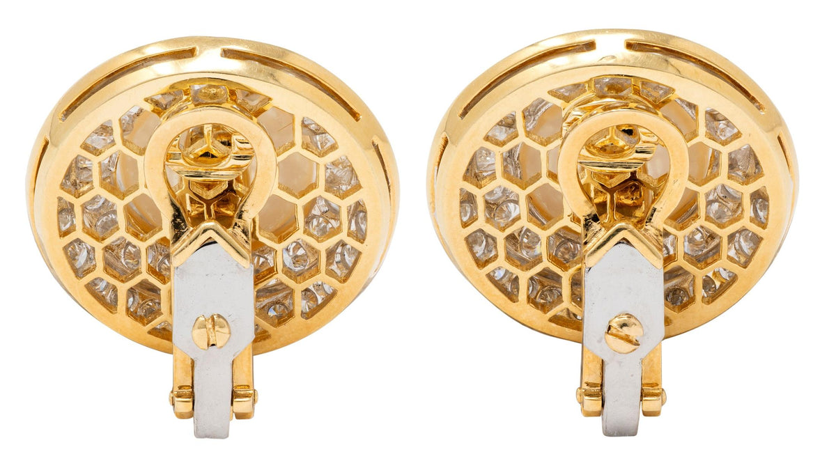 South Sea Pearl Diamond 18 Karat Yellow Gold Contemporary Ear-Clip Earrings