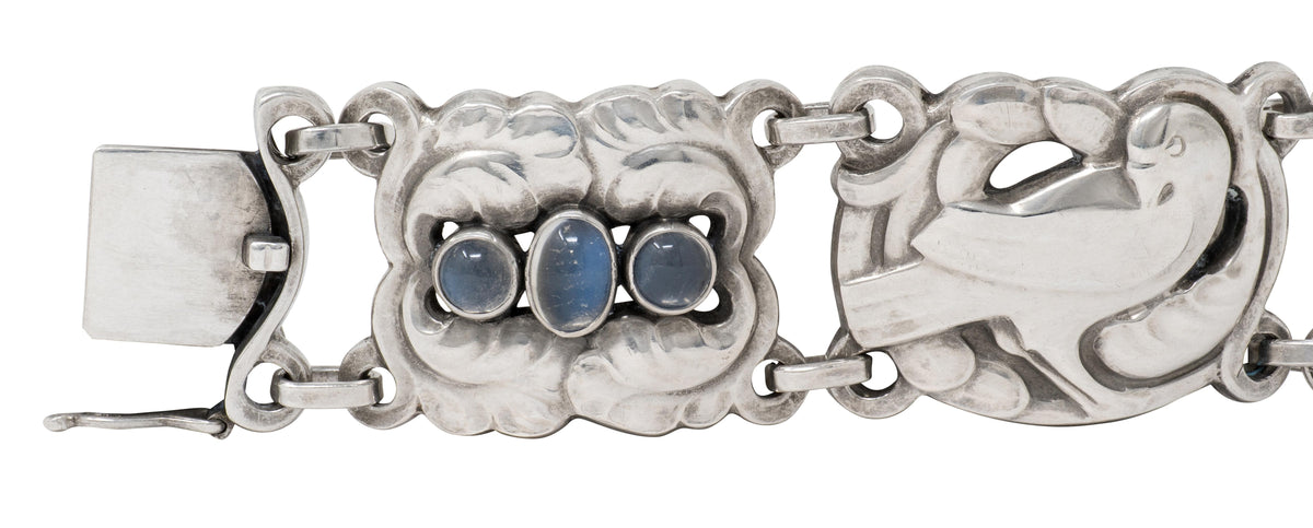 Georg Jensen Moonstone Sterling Silver Vintage Dove Link Bracelet No. 14