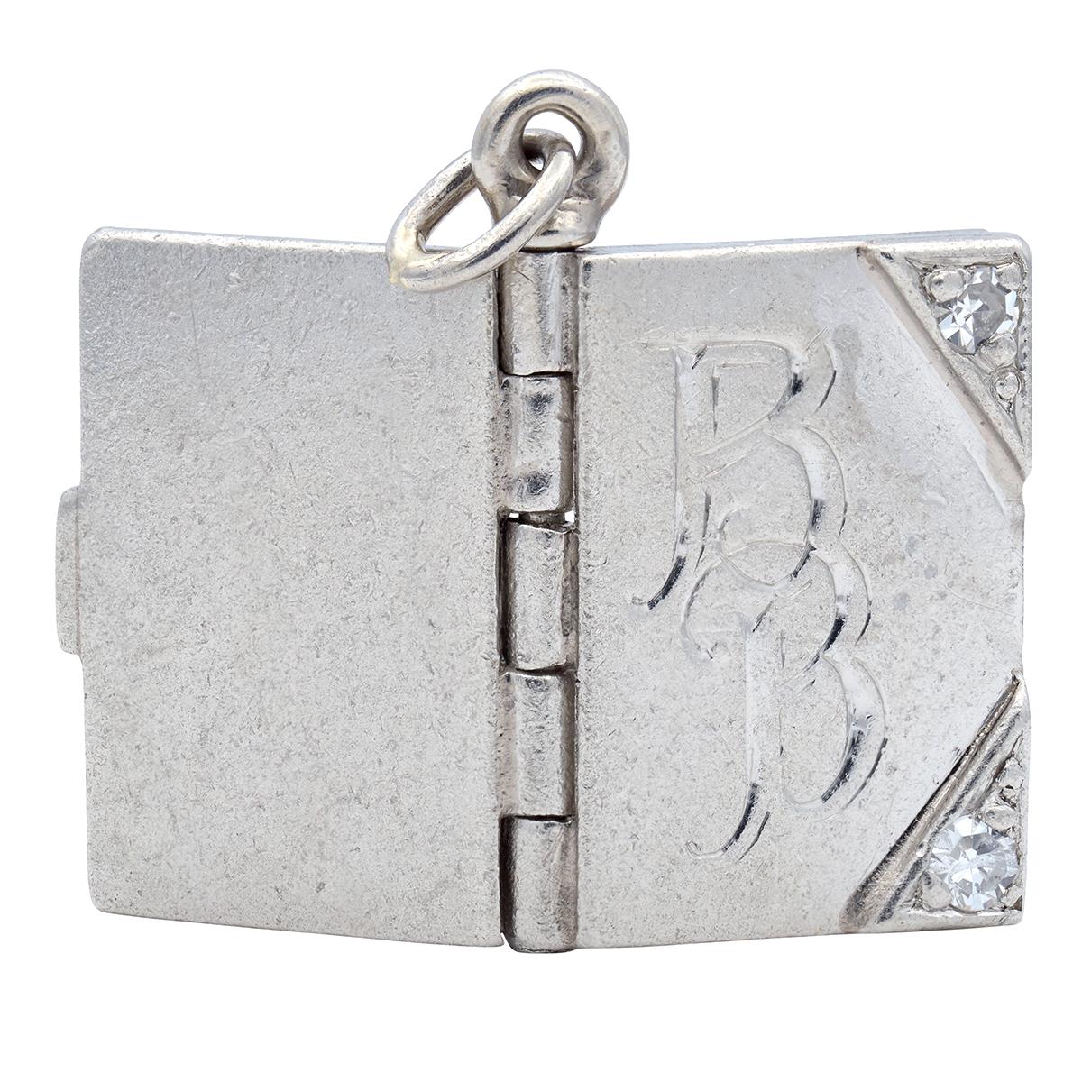 Art Deco Diamond Platinum Vintage Book Locket Charm