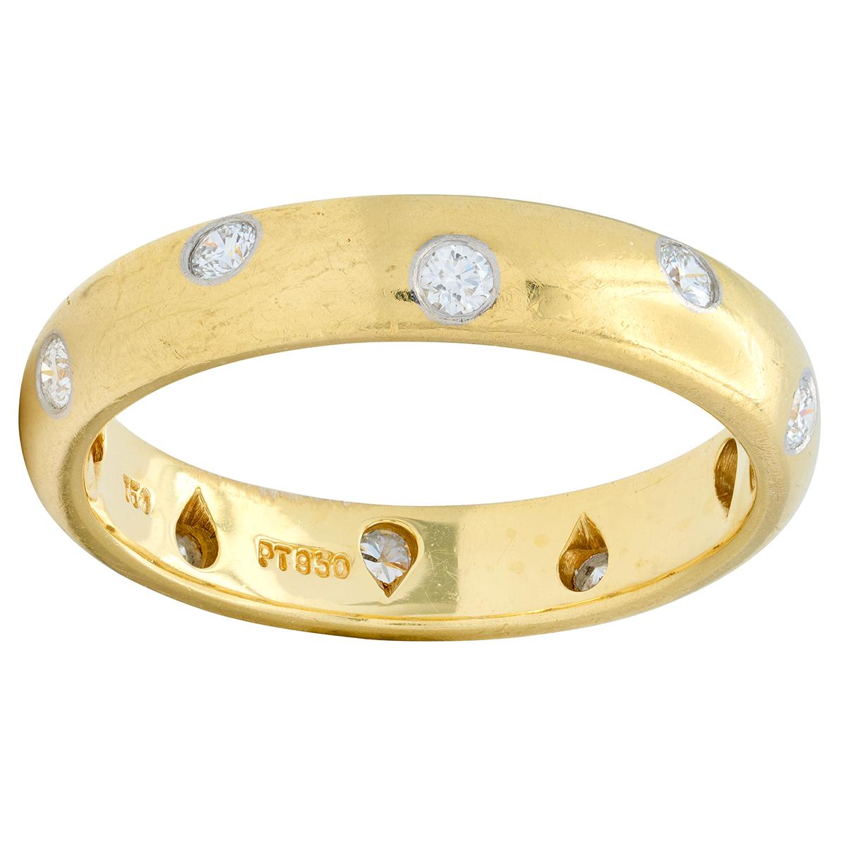 Tiffany & Co. 1990's Diamond 18K Yellow Gold Platinum Vintage Etoilé Band Ring