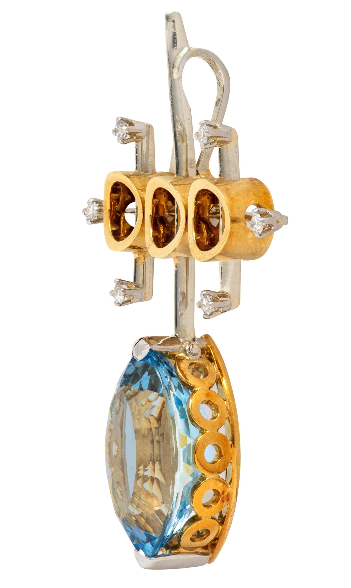 Retro Aquamarine Diamond 18 Karat Two-Tone Gold Vintage Atomic Pendant