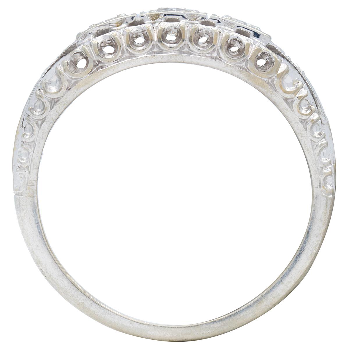 Jabel Mid-Century Diamond 18 Karat White Gold Vintage Fishtail Bombé Ring