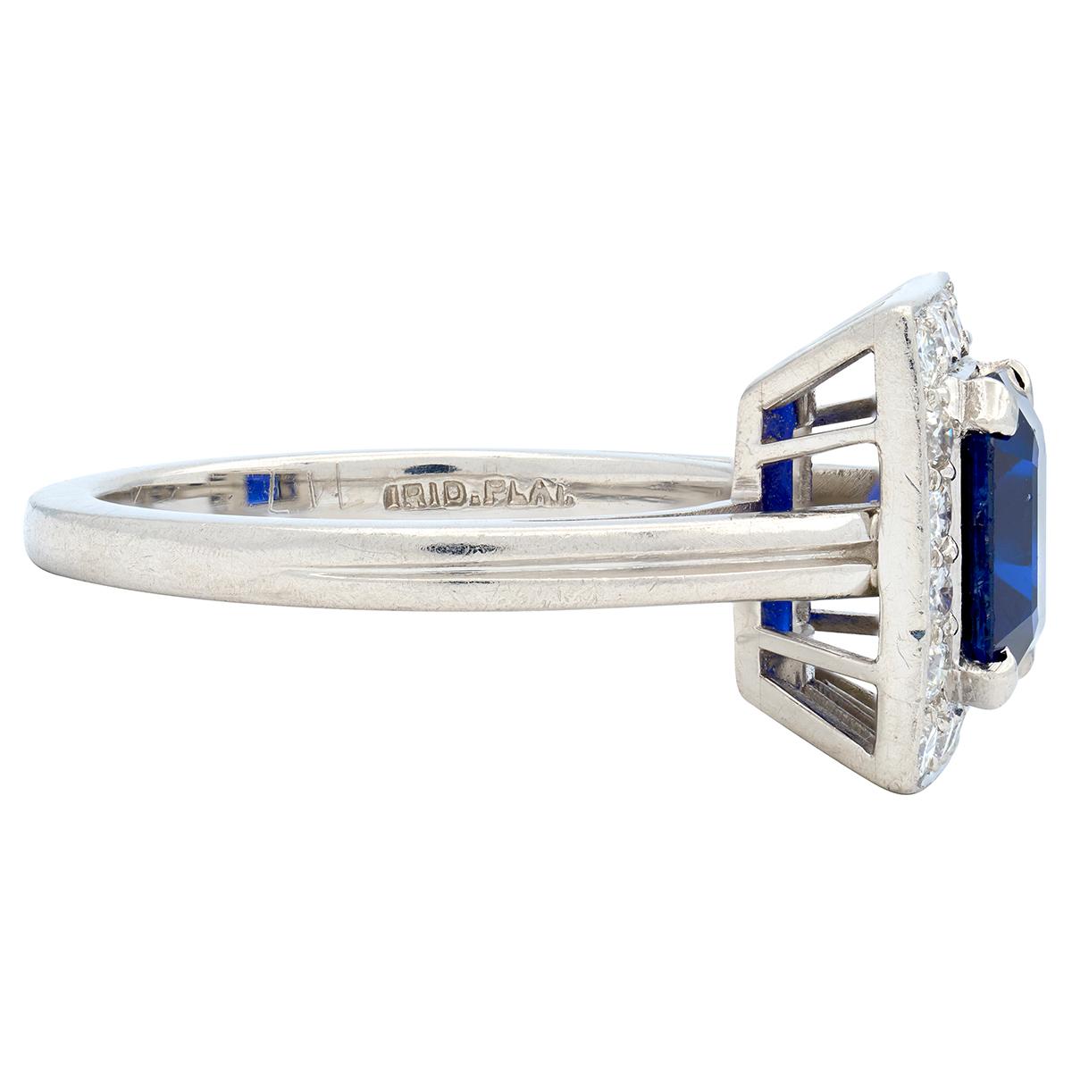Tiffany & Co. Mid-Century No Heat Sapphire Diamond Platinum Vintage Halo Ring