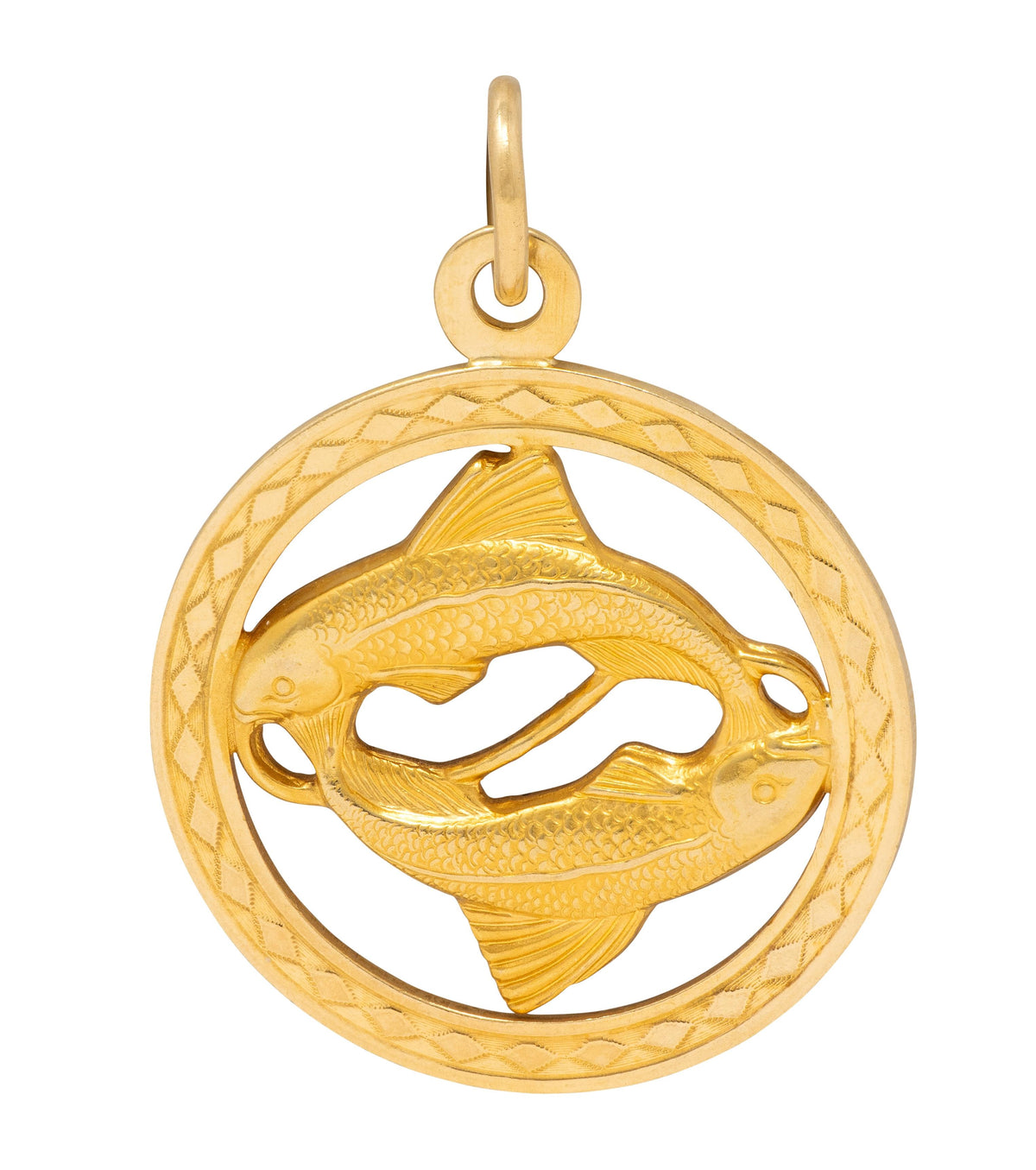 Katz & Ogush Inc. 1970's 18 Karat Yellow Gold Vintage Pisces Zodiac Pendant