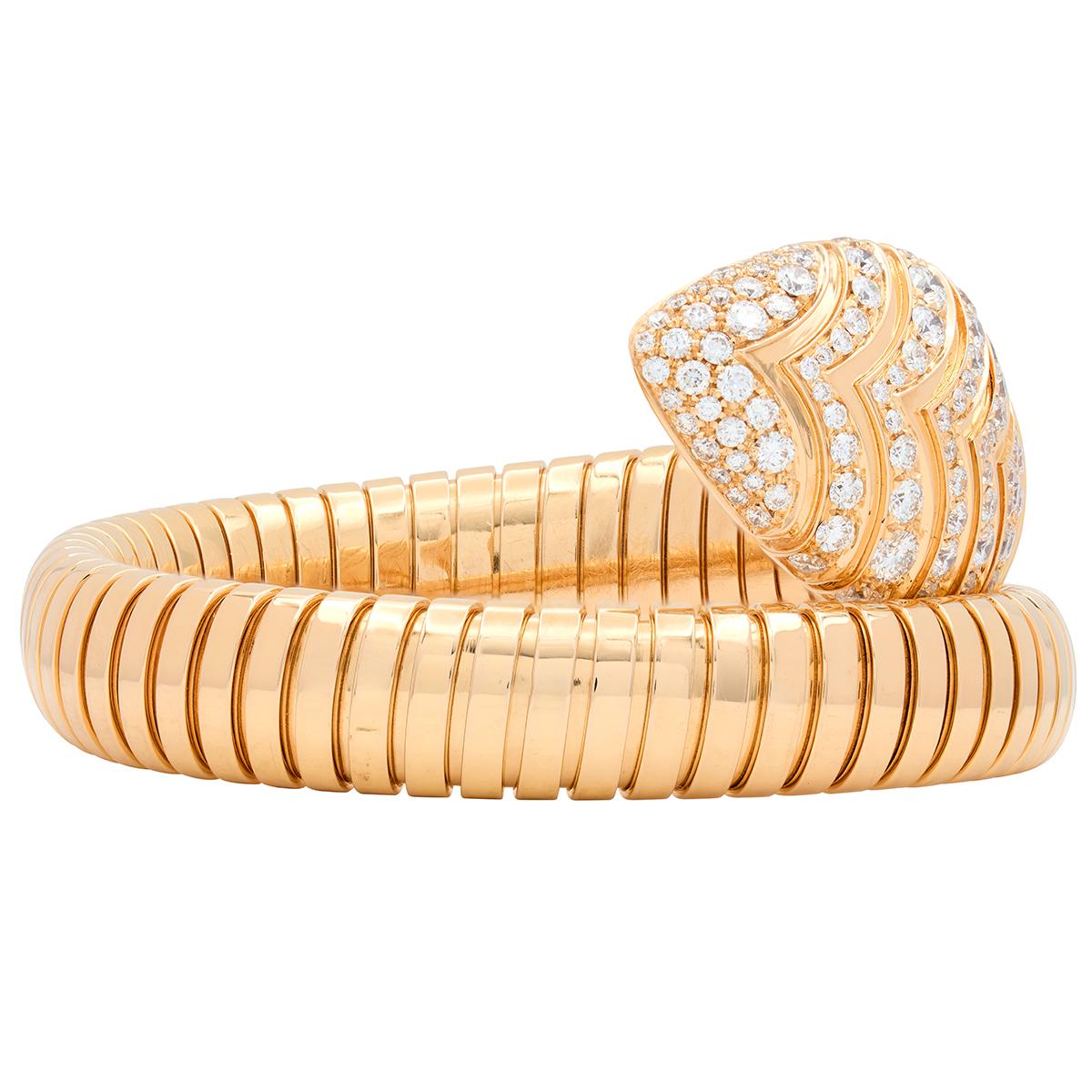 Bulgari Diamond 18 Karat Rose Gold Serpenti Tubogas Wrap Bracelet