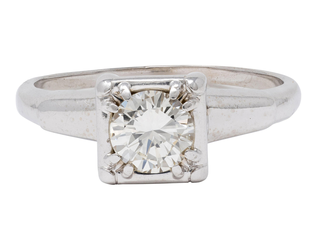 Mid-Century European Diamond 14K White Gold Vintage Solitaire Engagement Ring