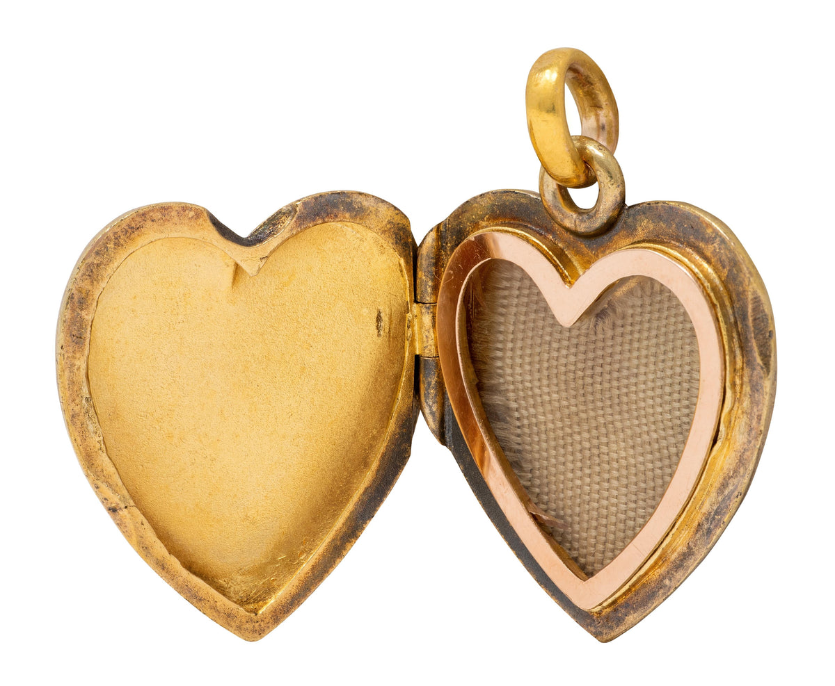 Victorian Ruby Diamond 18 Karat Yellow Gold Antique Clover Heart Locket Pendant