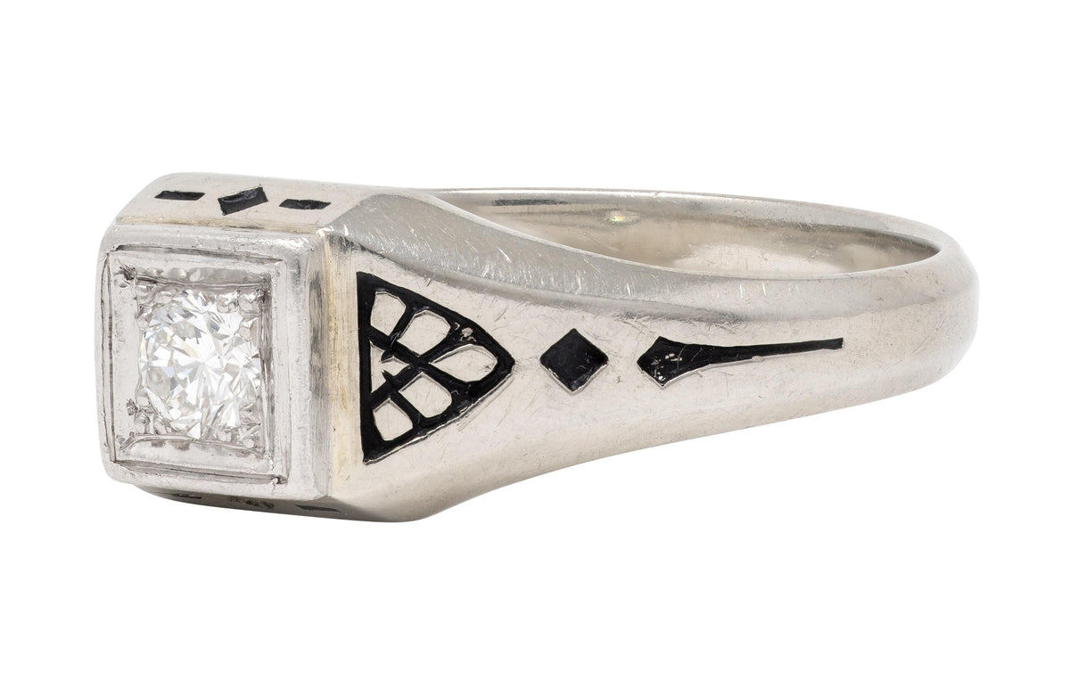 Bailey Banks & Biddle Art Deco Diamond Enamel 19K Gold Vintage Engagement Ring