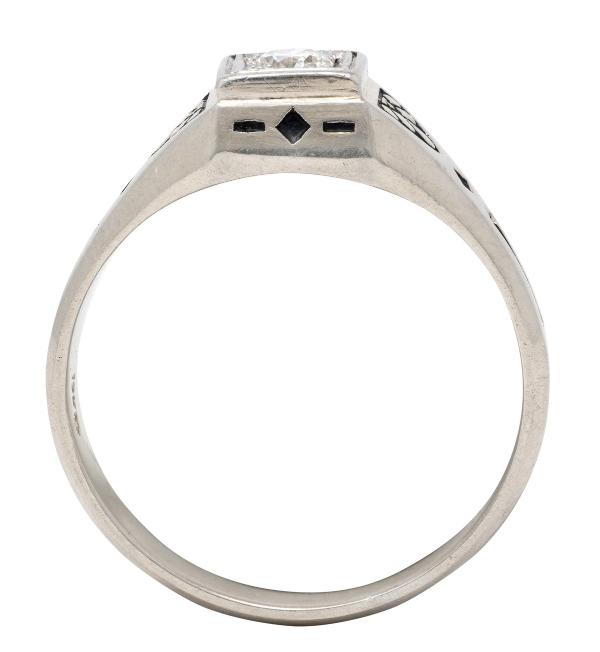 Bailey Banks & Biddle Art Deco Diamond Enamel 19K Gold Vintage Engagement Ring