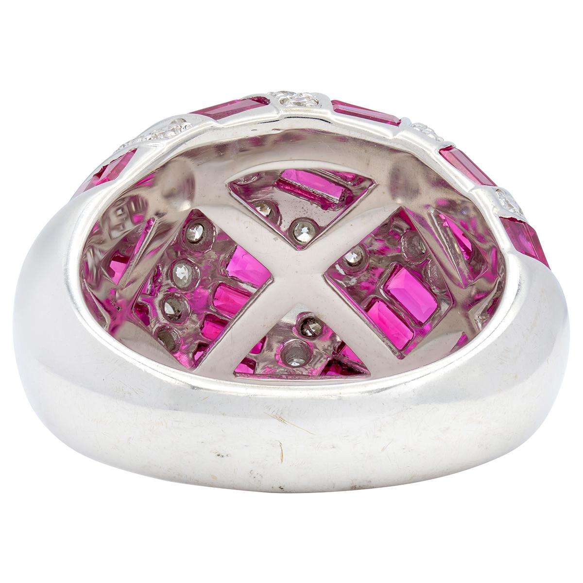 Contemporary 6.36 CTW Ruby Diamond 18 Karat White Gold Dome Weave Ring