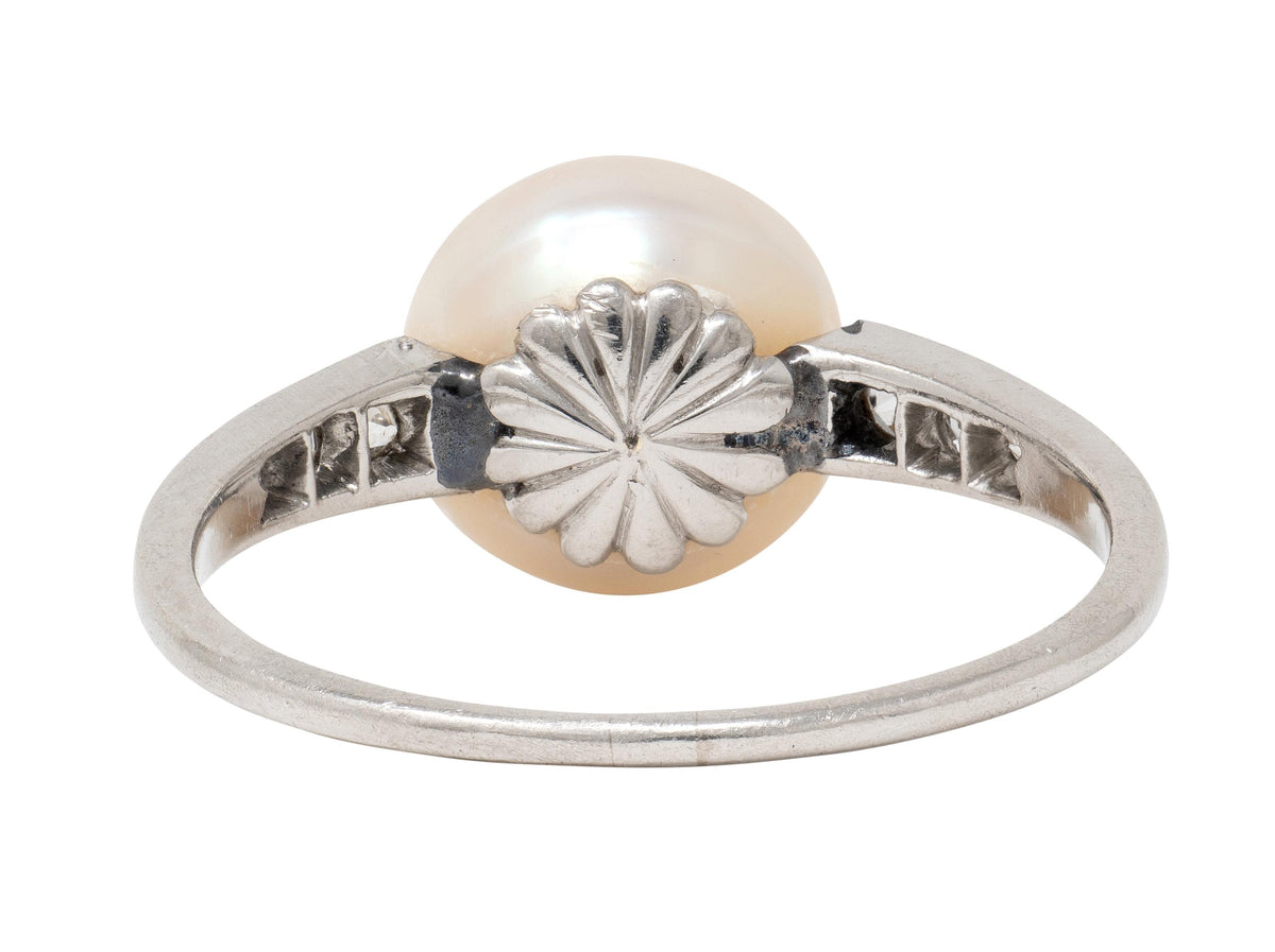 Edwardian Natural Saltwater Pinctada Pearl Diamond Platinum Antique Ring GIA