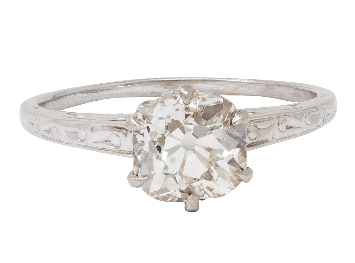 Art Deco Old Mine Diamond 14K Gold Vintage Scrolling Solitaire Engagement Ring