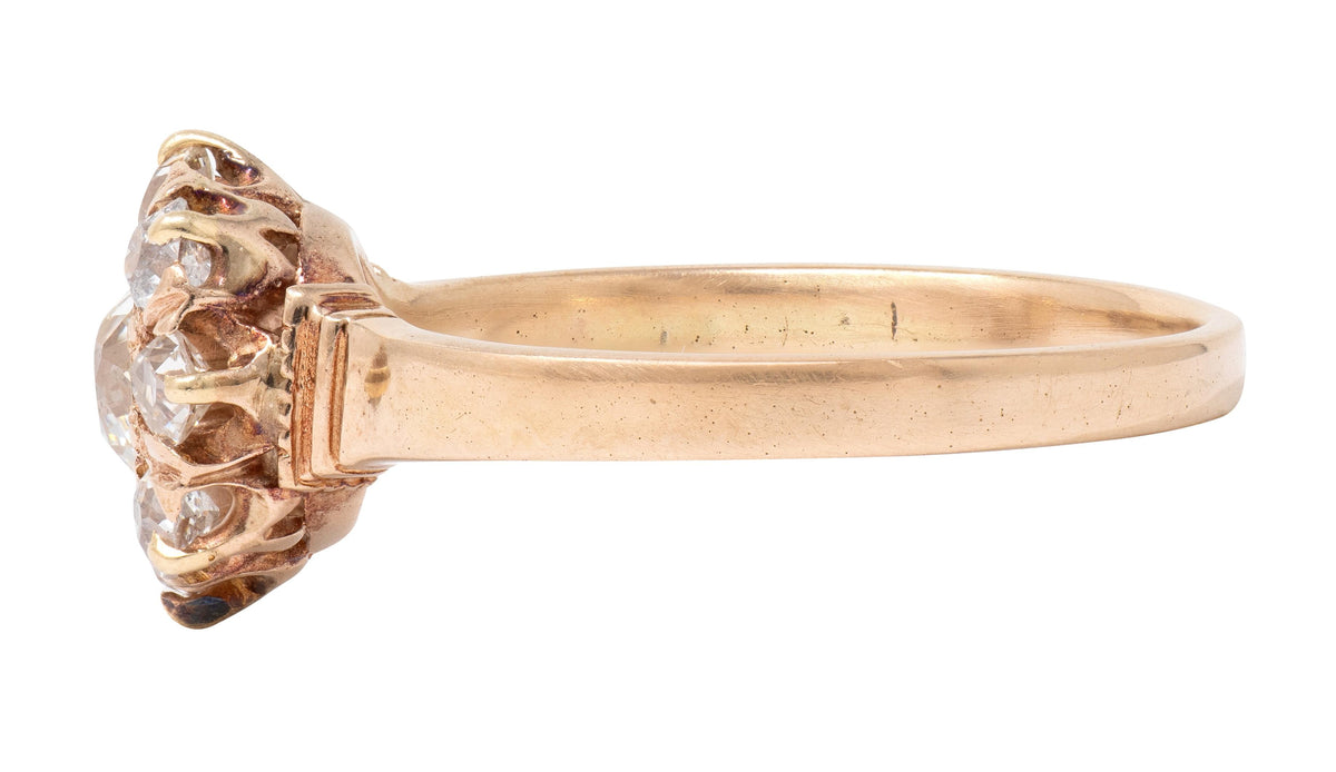 Victorian Old Mine Cut Diamond 14 Karat Yellow Gold Antique Halo Engagement Ring