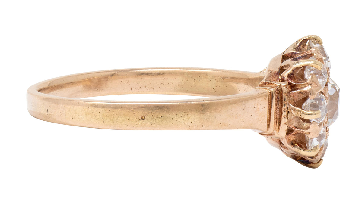 Victorian Old Mine Cut Diamond 14 Karat Yellow Gold Antique Halo Engagement Ring