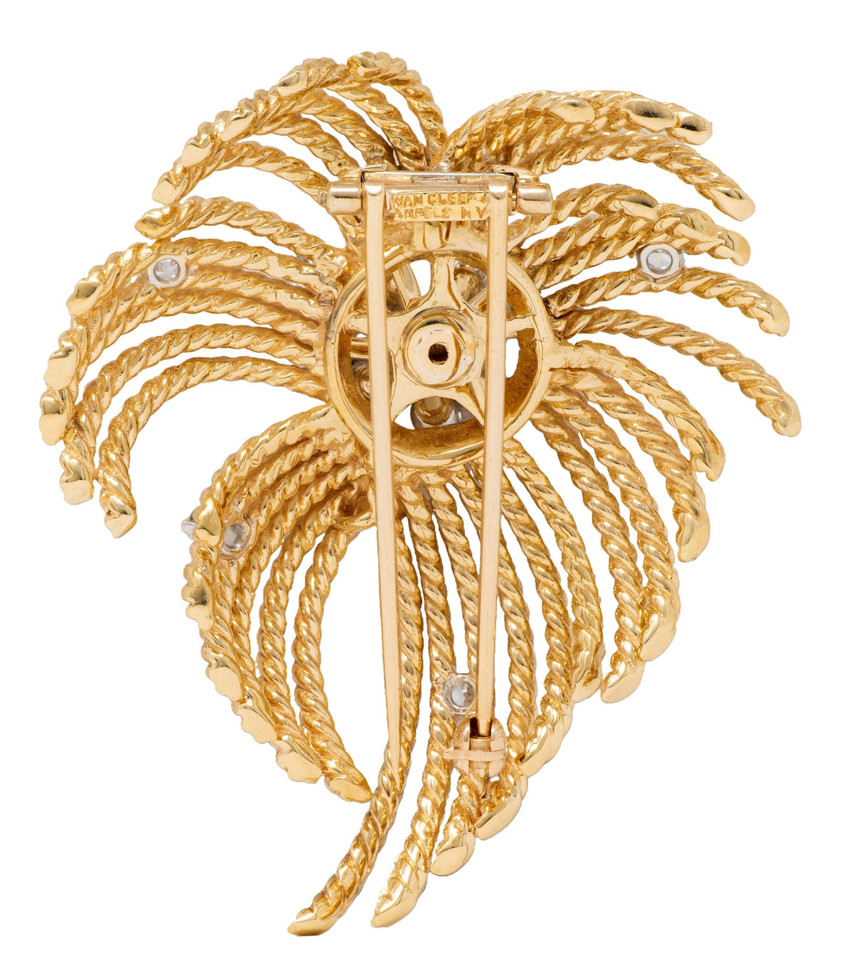 Van Cleef & Arpels 1960's Diamond 14 Karat Yellow Gold Platinum Vintage Brooch