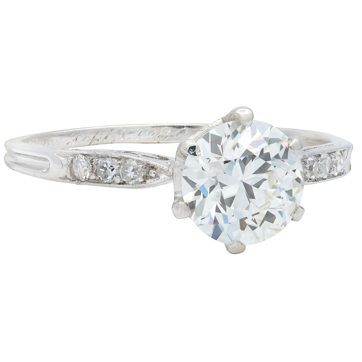 Art Deco 1930 European Diamond Platinum Scroll Foliate Vintage Engagement Ring
