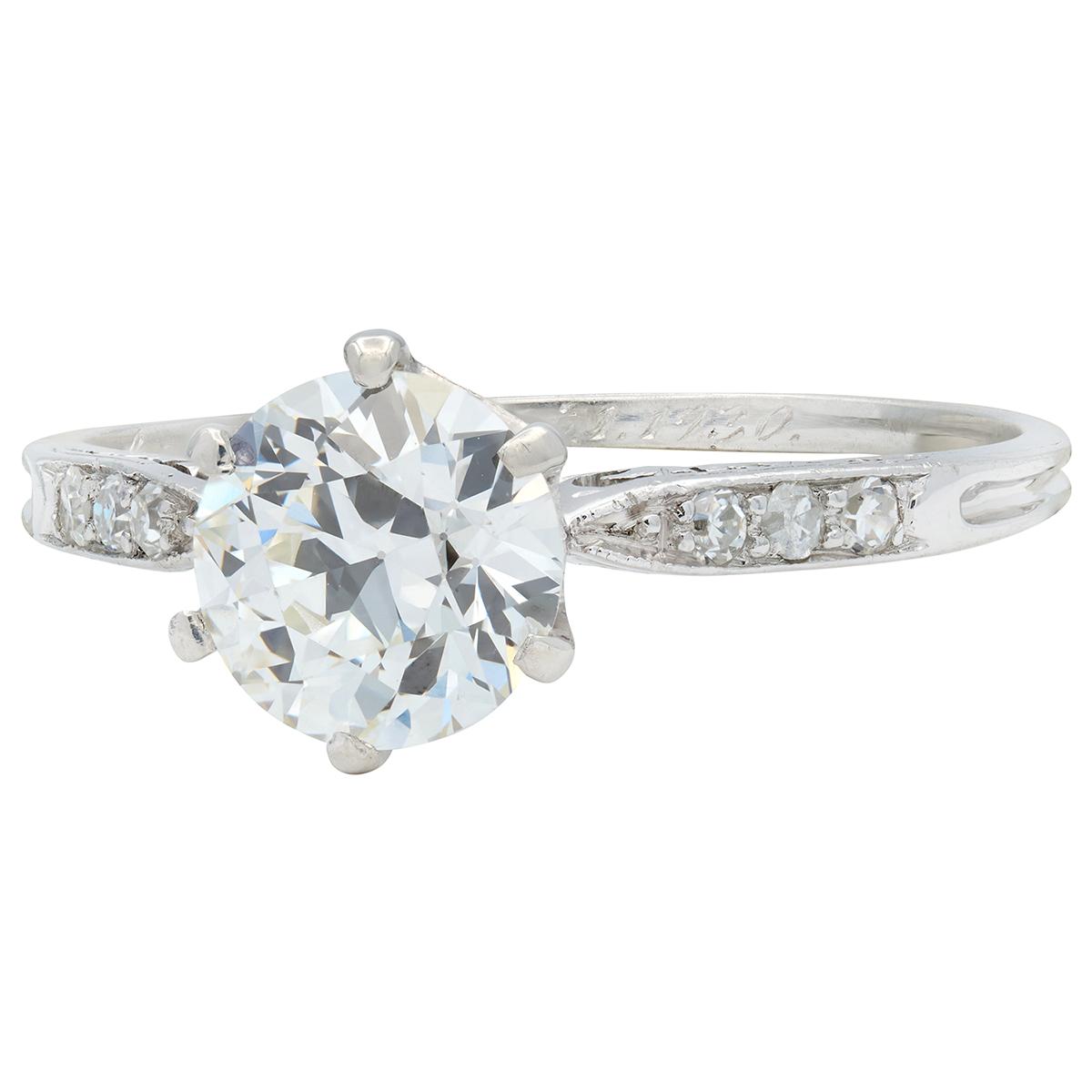 Art Deco 1930 European Diamond Platinum Scroll Foliate Vintage Engagement Ring