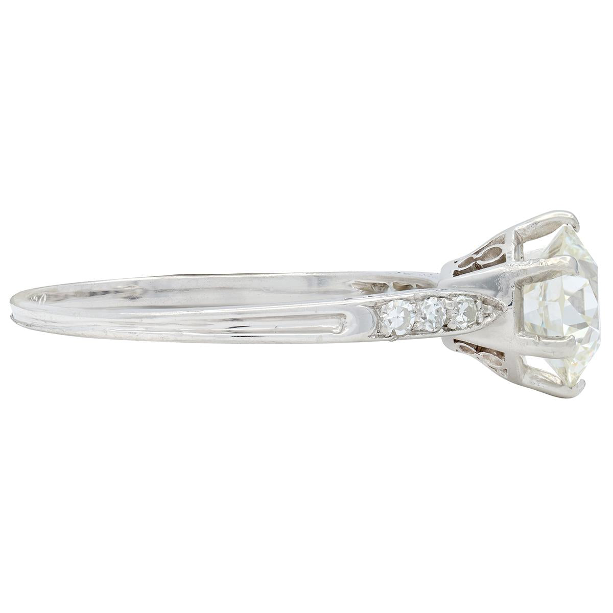 Art Deco 1930 European Diamond Platinum Scroll Foliate Vintage Engagement Ring