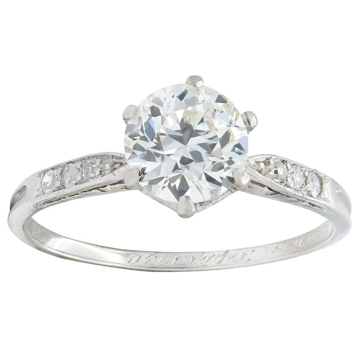 Art Deco 1930 European Diamond Platinum Scroll Foliate Vintage Engagement Ring