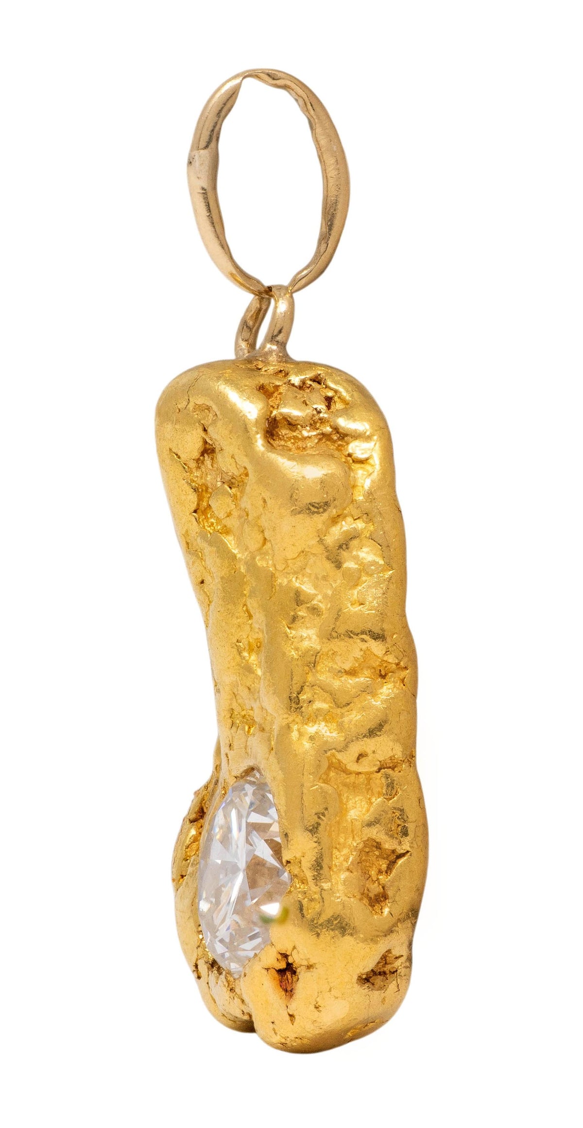 1970's 24 Karat Natural Gold Nugget Diamond Vintage Pendant