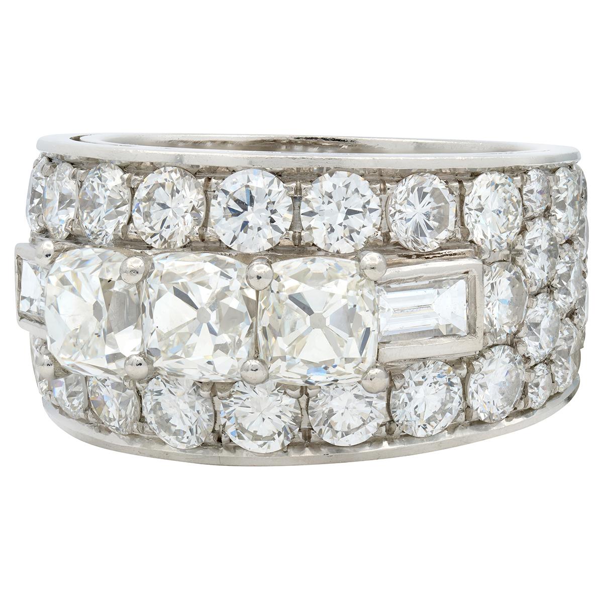 Bulgari 1950's 7.05 CTW Diamond Platinum Vintage Wide 1950's Band Ring