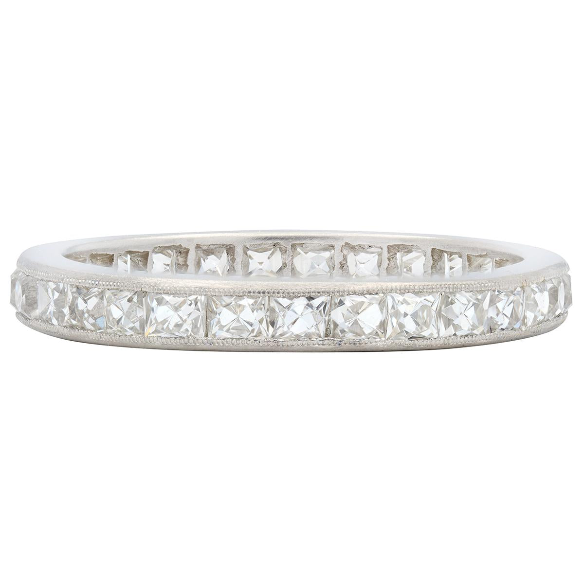 Art Deco 1.05 CTW Diamond Platinum Vintage French Cut Eternity Wedding Band Ring