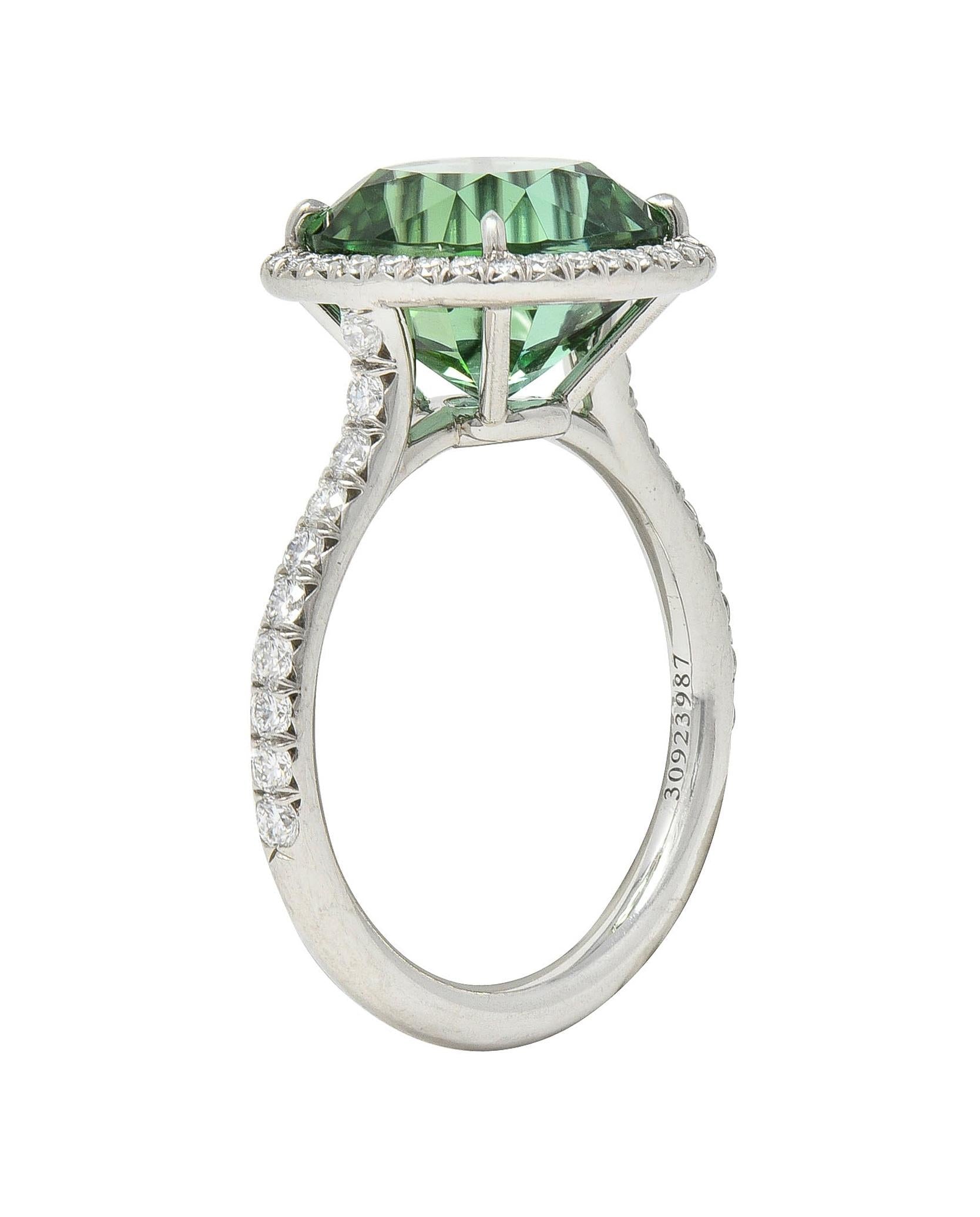 Tiffany & Co. 4.38 CTW Green Tourmaline Diamond Platinum Soleste Halo Ring