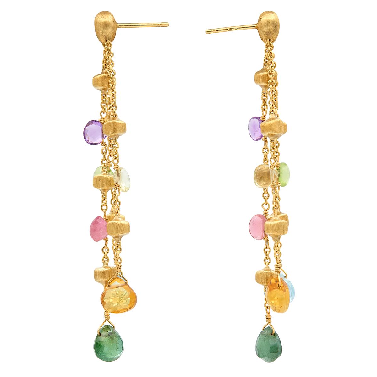 Marco Bicego 2000's Multi-Gem 18K Gold Contemporary Paradise Fringe Earrings
