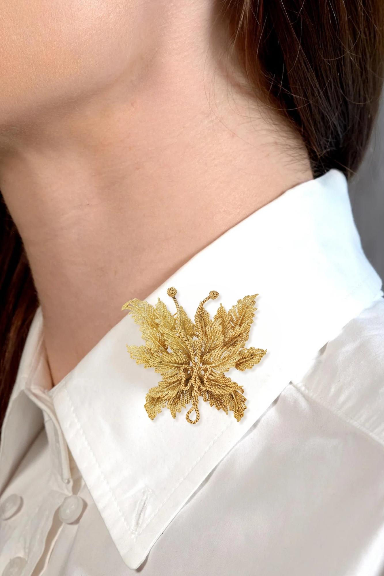 Tiffany & Co. 1960 18K Yellow Gold Vintage Twisted Rope Foliate Butterfly Brooch