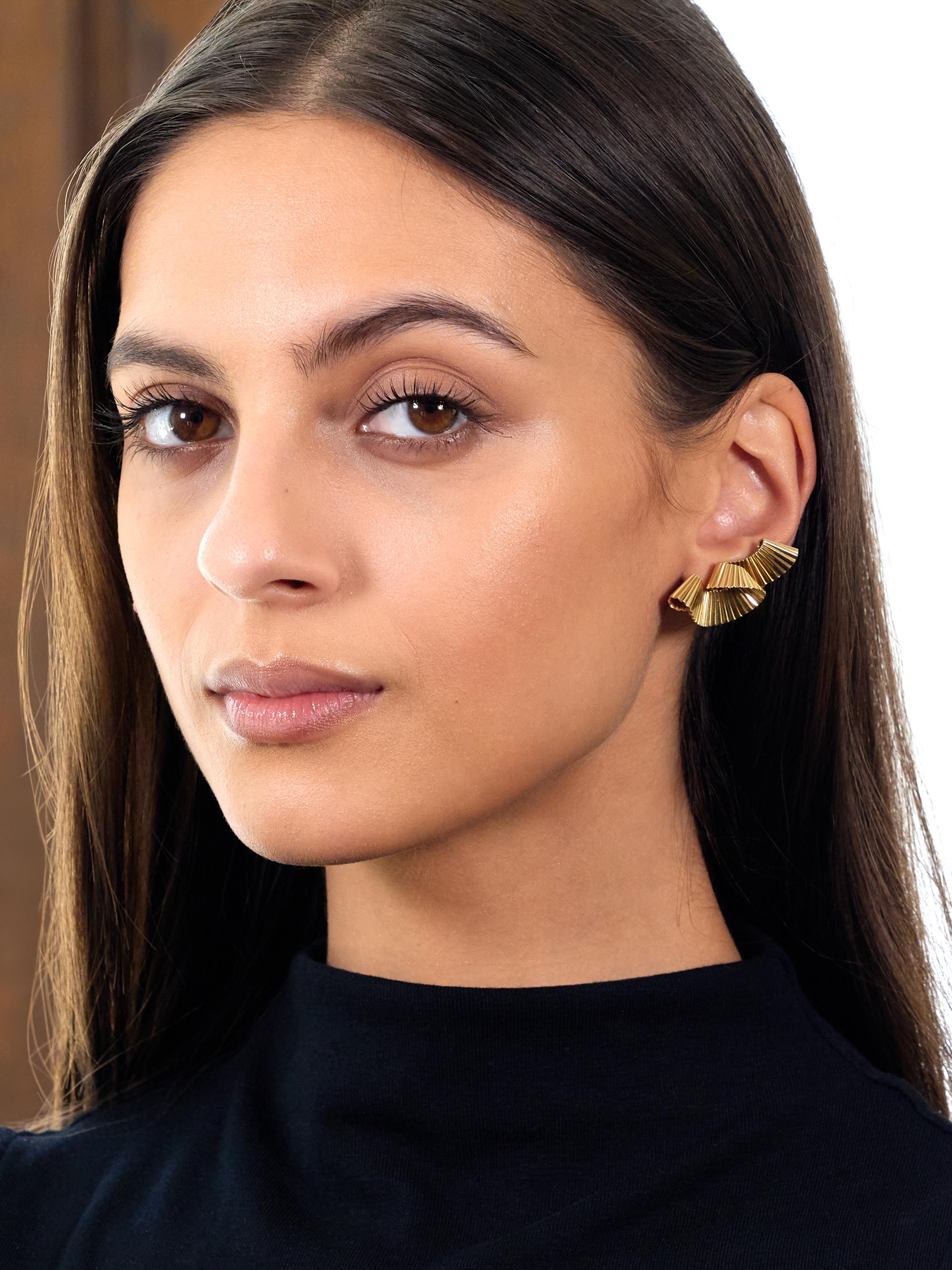 Tiffany & Co. Retro 14 Karat Yellow Gold Pleated Scroll Ear-Clip Earrings