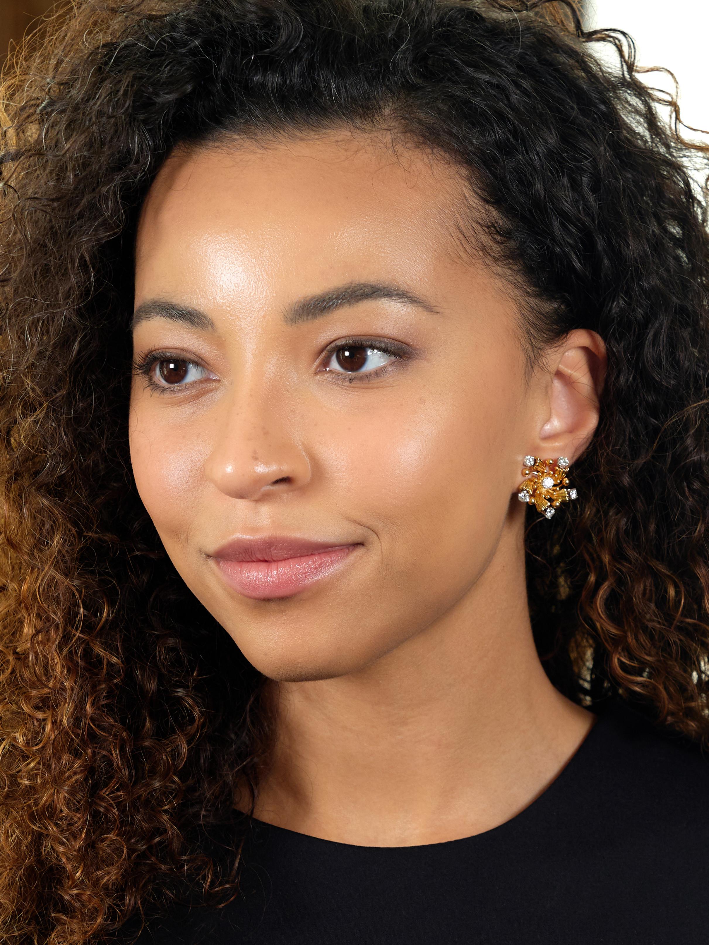 Schlumberger Tiffany & Co. Diamond 18K Gold Platinum Vintage Star Burst Earrings