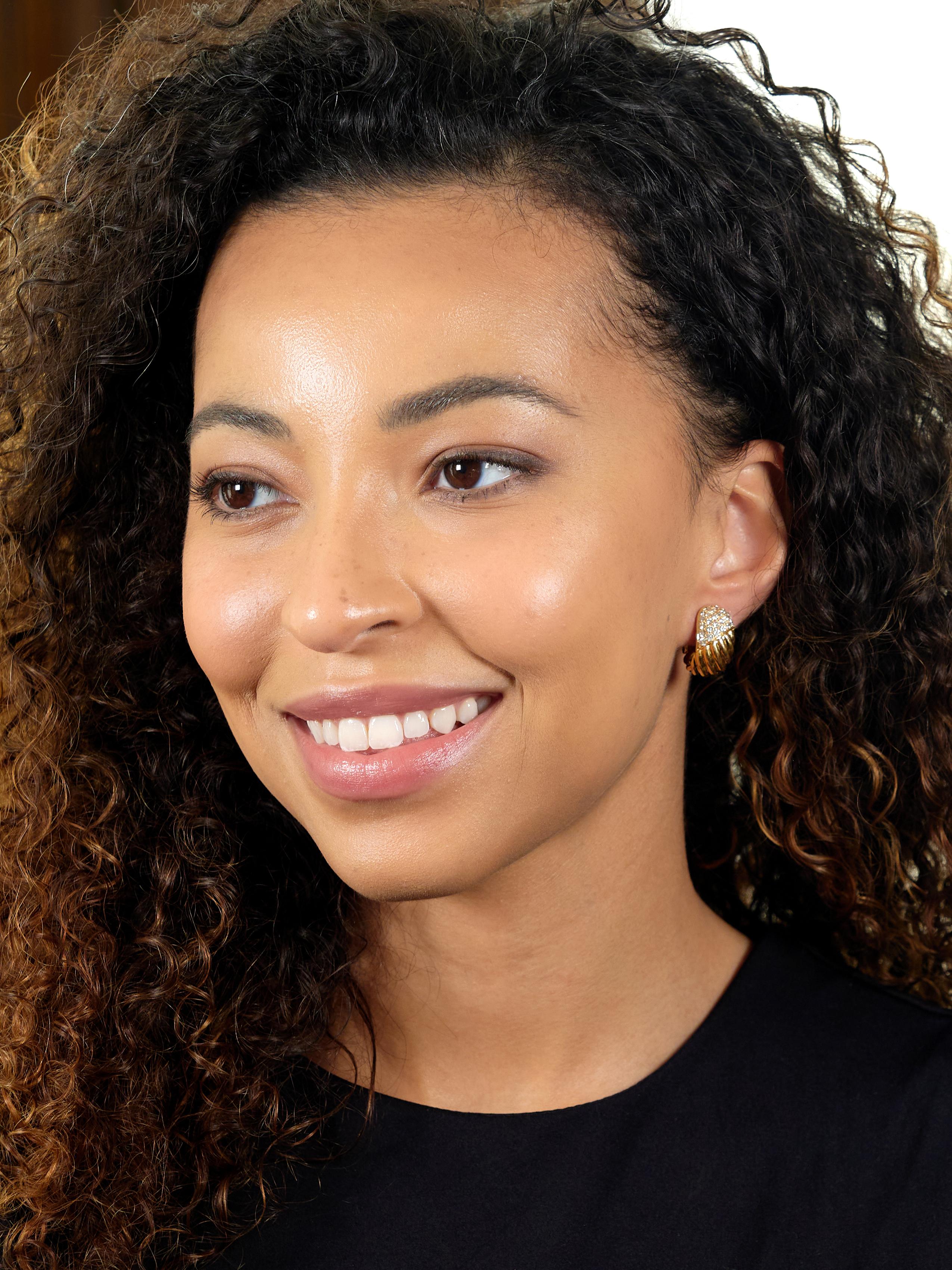 Van Cleef & Arpels French 1980's Diamond 18K Gold J-Hoop Ear-Clip Earrings