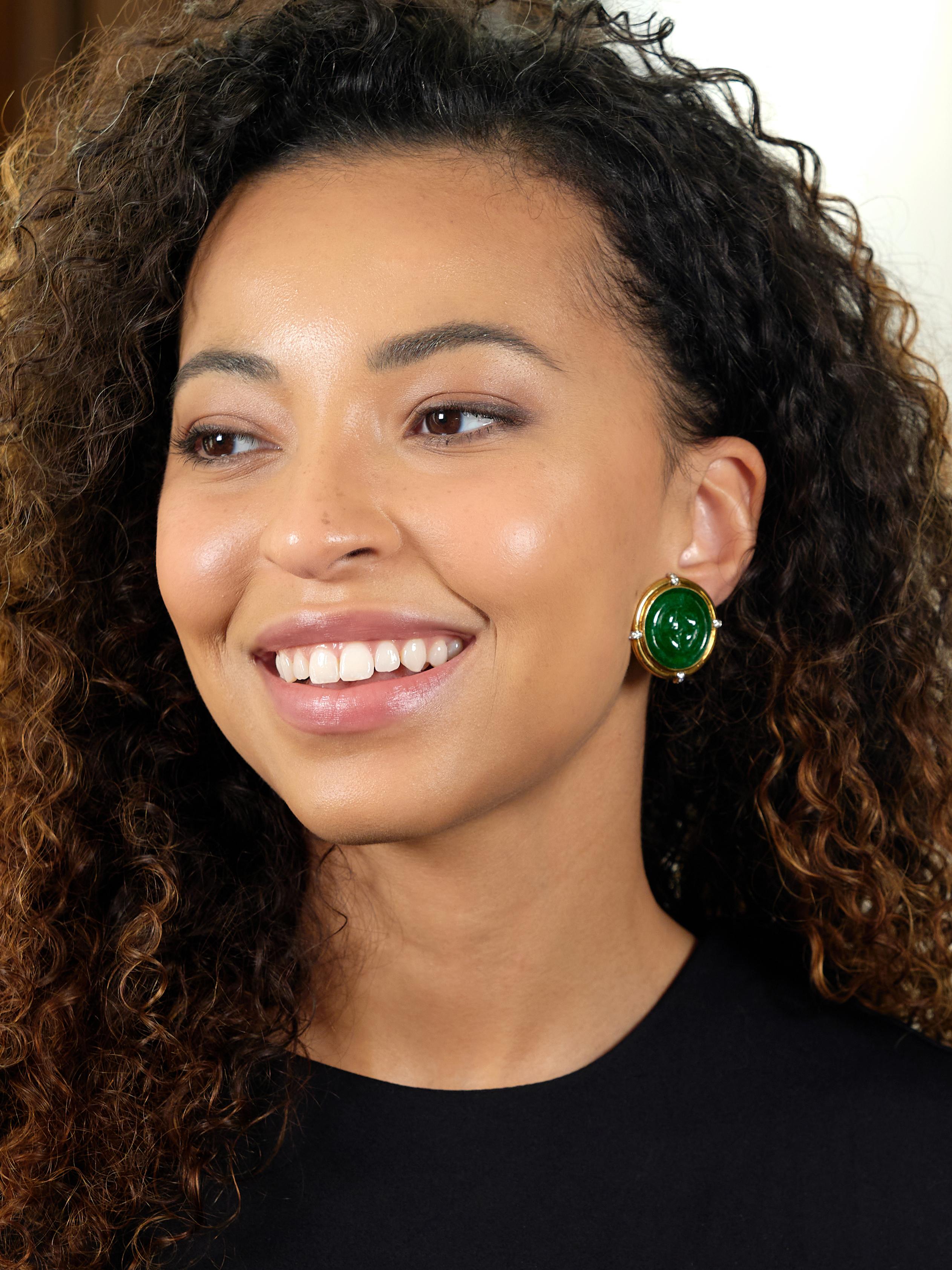 1960's Jade Diamond 18 Karat Two-Tone Gold Star Ear-Clip Earrings