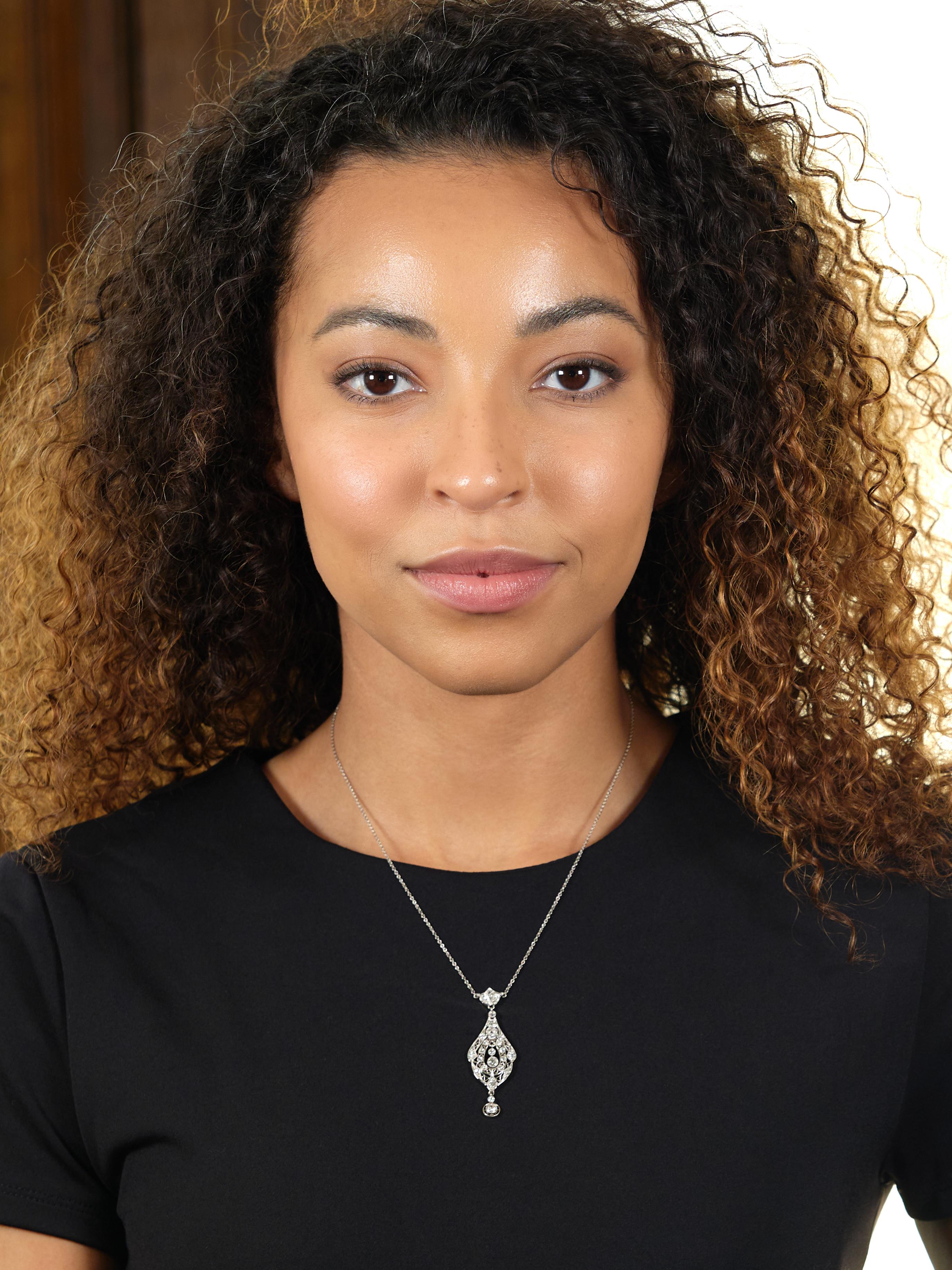 Art Deco 1.54 CTW Platinum Vintage Geometric Lavalier Pendant Necklace