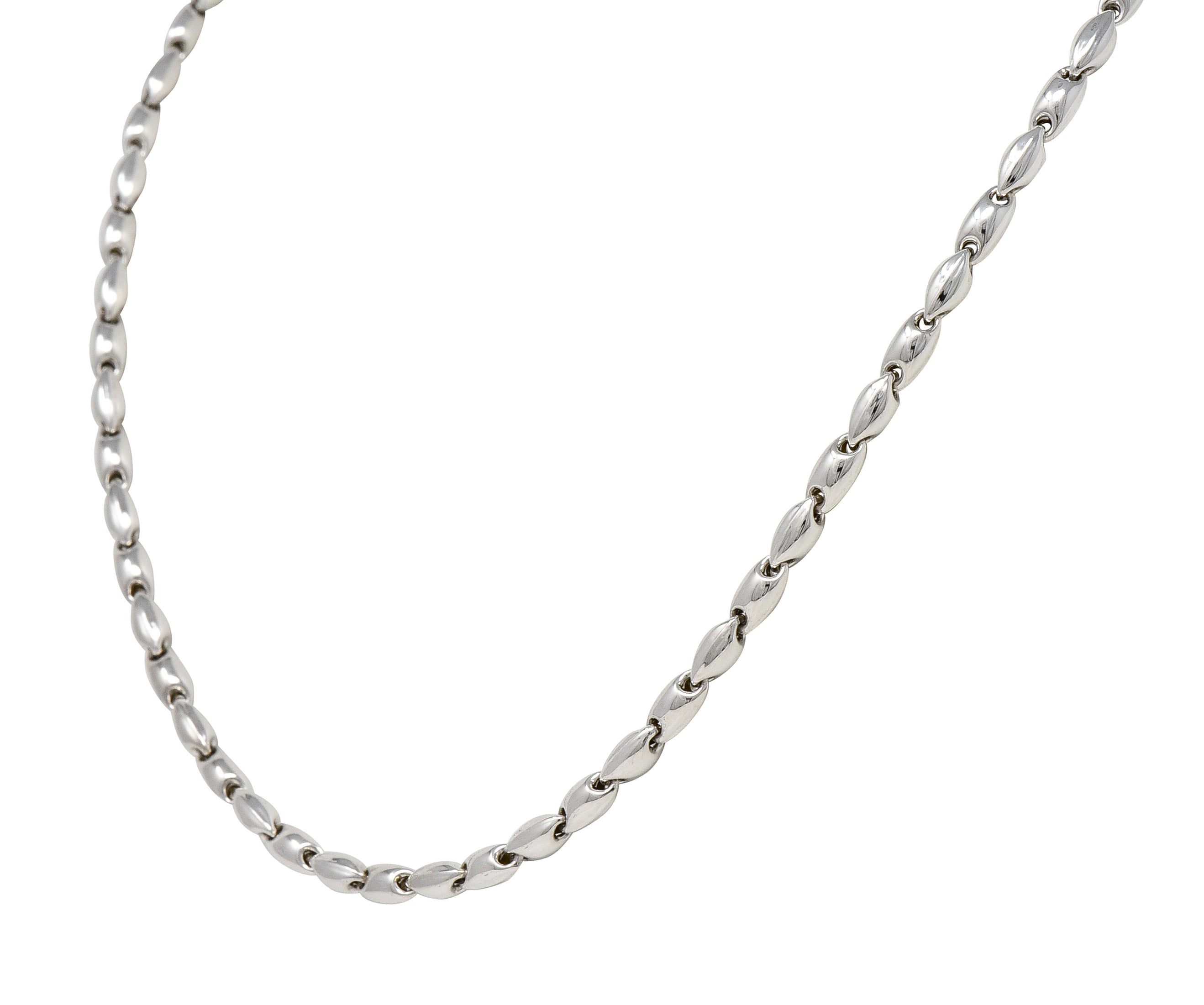 Chimento 1990's 18 Karat White Gold Puffed Mariner Link Vintage Chain Necklace Wilson's Estate Jewelry