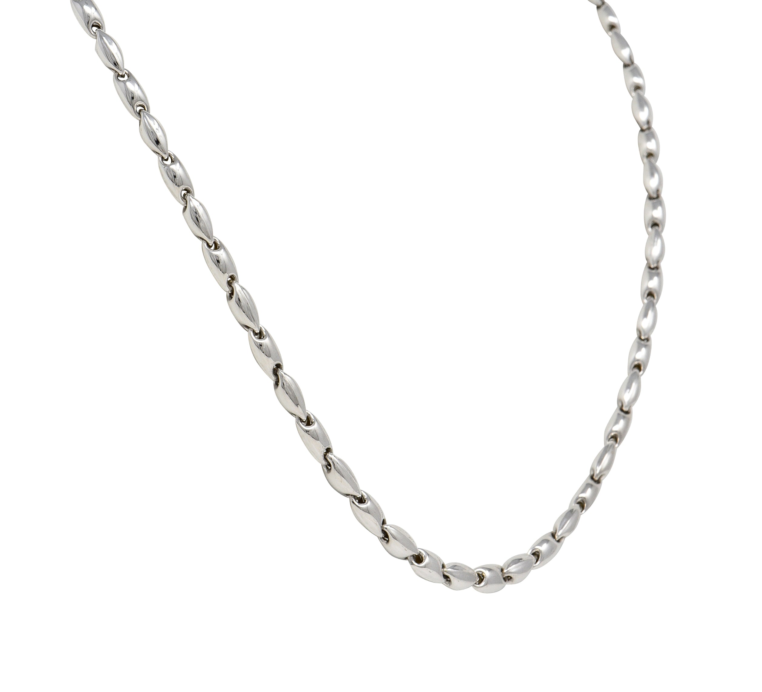 Chimento 1990's 18 Karat White Gold Puffed Mariner Link Vintage Chain Necklace Wilson's Estate Jewelry