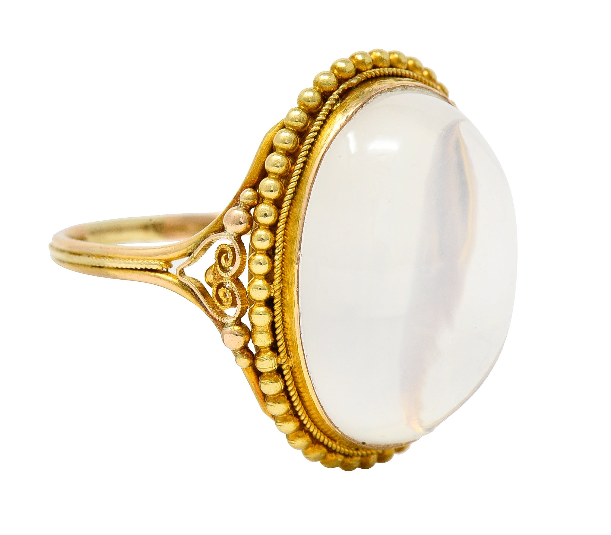 Victorian Moonstone Cabochon 18 Karat Yellow Gold Antique Heart Ring Wilson's Estate Jewelry