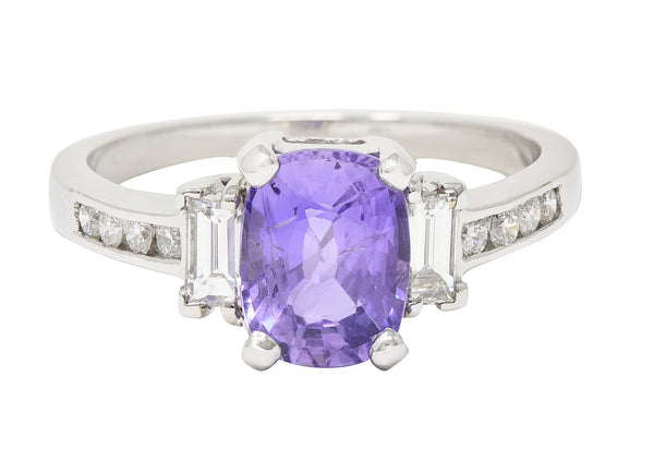 Contemporary 3.12 CTW Purple Sapphire Diamond 18 Karat White Gold Gemstone Ring GIA Wilson's Estate Jewelry